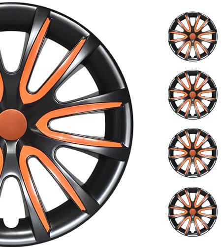 OMAC 4X Radkappen Radzierblenden Radblenden 15 Zoll Stahlfelgen Glänzend Schwarz-Orange