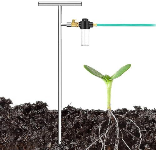 Chaies Pincho para riego de árboles, alimentador de raíces de Acero Inoxidable con Botella de Fertilizante, riego de raíces con Mango en T y válvula, de riego de árboles