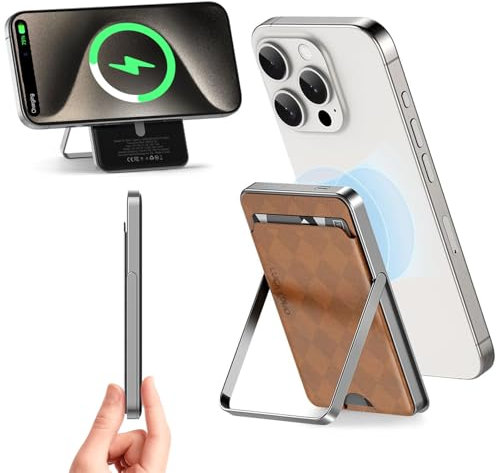 LUCKYDUO Slim Power Bank with mag-Safe Wallet/Foldable Stand,5.000 mAh Ultradünn Externa Handyakkus mit Handyhalterung,Compact Wireless Magnetic Powerbank,Kompatibel mit iPhone 15/14/13/12 Serie