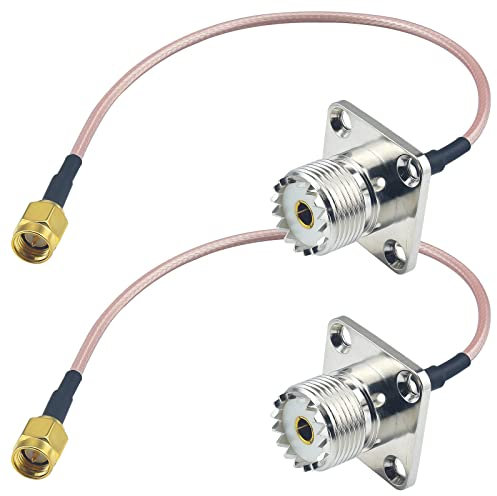 urcianow 2 Pack SMA Male to UHF Female SO239 4-Hole Socket Panel Chassis Mount 20cm RG316 Coaxial Cable 50 Ohm RF Antenna Jumper Pigtail for Ham Radio, Transceiver, Signal Transmission