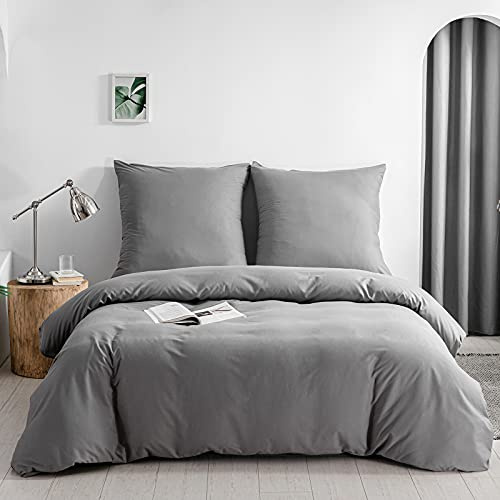 Good Nite Bed Linen Set 3-Piece 100% Polyester Microfibre Comfortable with Zip Duvet Covers, 1 Plain Duvet Cover + 1 Pillowcase (Anthracite, 135 x 200 cm + 80 x 80 cm x 1)