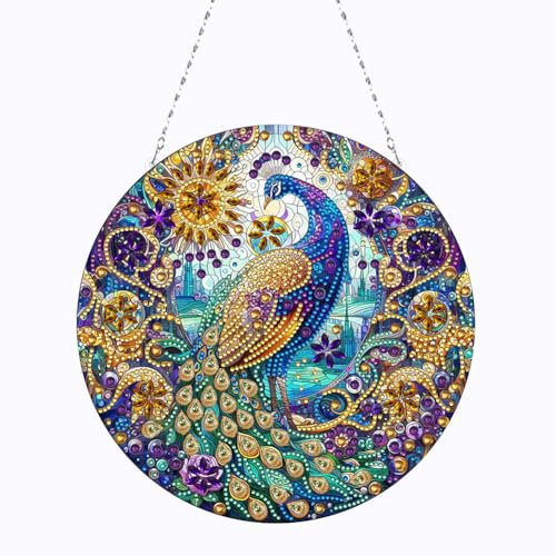Generisch Diamond Painting Fensterbilder Pfau, Tier DIY 5D Doppelseitiges Kristall Diamant Malerei Windspiel, Anhänger Bastelset Diamanten Painting Erwachsene für dekorationen