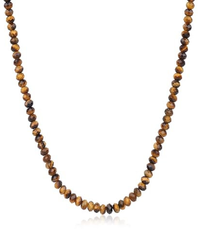 GAVU Herren Perlenkette mit natürlichen Kristall Tigerauge Perlen 60cm