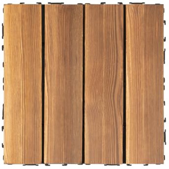 Klickfliesen, Holzfliesen Kampfer Kiefer Holz Terrassenfliesen, 36 Stück, 1 m² Balkonfliesen set, 30 x 30 cm Gartenfliesen für Garten Terrasse Balkon Patio, Leicht verlegbar, wetterfest, Braun