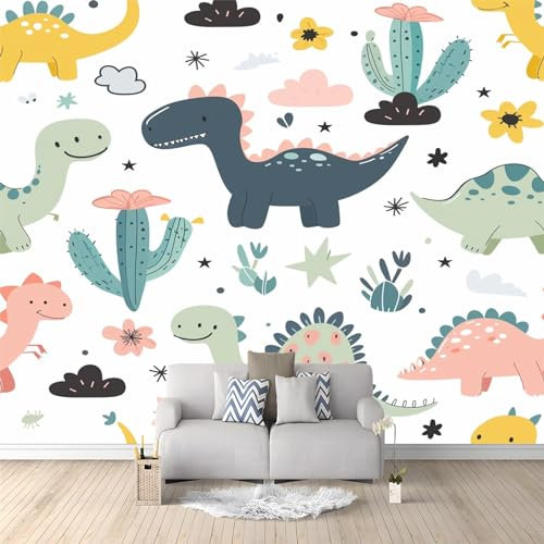 photo murale papier peint 350 x 256 cm décoration intissé tableaux poster muraux tapisserie Cactus dinosaure dessin animé panoramique chambre paysage déco salon maison décorative tenture appartement