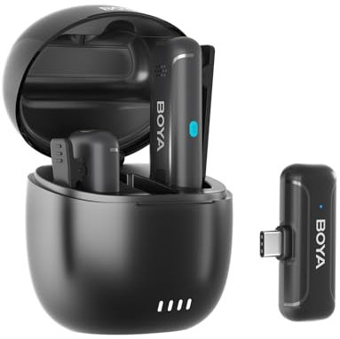 BOYA BY-WM3T-U2 Micrófono Lavalier inalámbrico, doble canal, duración de la batería de hasta 30 horas, interfaz USB-C compatible con portátiles Android Smartphone, adecuado para grabación de vlog