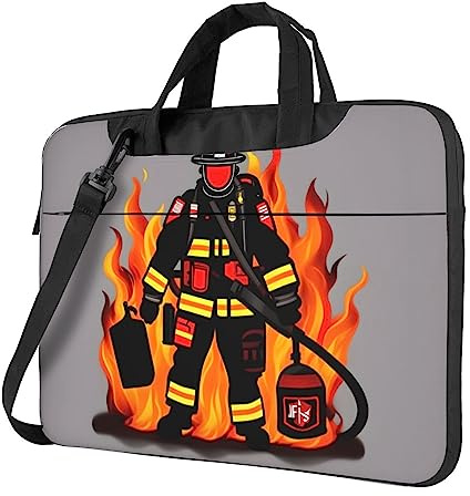 Laptoptasche mit Feuerwehrmann-Motiv, stilvolle Kuriertasche und Laptoptasche für Damen und Herren, Schultergurt, Schwarz, 39.62 cm