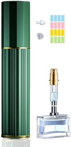 Travelofo Embotellador de perfume de 10 ml, atomizador de perfume rellenable, tecnología de llenado, sin embudo, atomizador vacío para viajes, bolso de mano (verde)