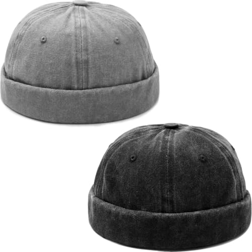 YeeHeen 2 Pcs Mens Dome Brimless Hats Sailor Docker Beanie Caps Street Skull Cap