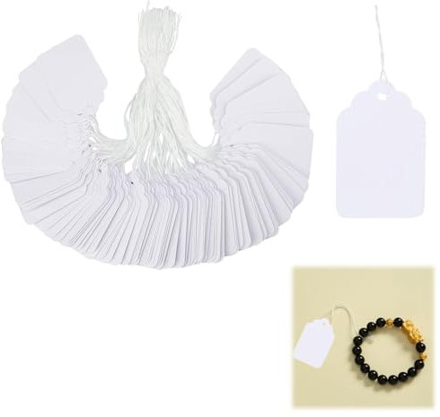 300 Pezzi Cartellini Prezzi, Piccole Etichette del Prezzi Tag Gioielli,30 mm*48 mm, Etichette con Filo, Cartellini del Prezzo Bianche, Mini Etichette del Prezzi Tag Gioielli