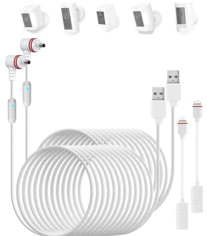 LIFEMOI 2Pack 24.9ft/7.6m USB Power Charging Cable with Type-C Adapter, LED Alert Light for Ring Camera (Spotlight Cam, Stick Up Cam, Pro, Plus, Pro)