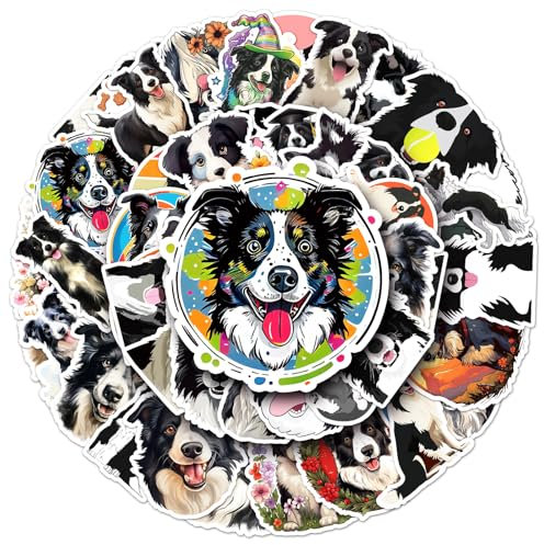 Bric Dodo 50 Stück Grenzhund Aufkleber Auto Laptop Telefon Gitarre Skateboard Motorrad Fahrrad Border-Collie Stickers Set Vinyl Wasserdicht Aesthetic Aufkleber für Jugendliche Kinder Erwachsene