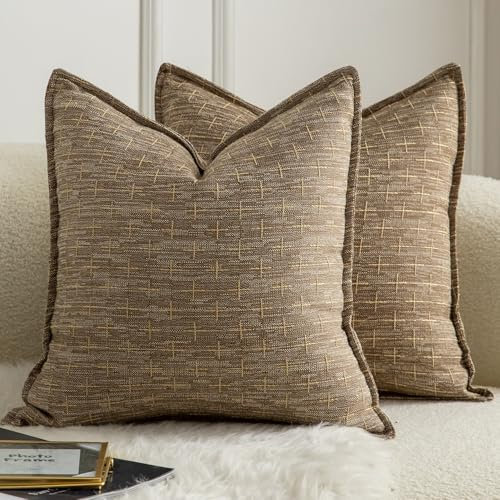 Mandioo 2er Set Kissenbezug Hanftuch Weben Textur Modern Bauernhaus Kissenbezüge Kissenhülle Dekorieren Zierkissenbezug Sie Wohnzimmer Sofa Schlafzimmer Bett 40x40cm Hellbraun