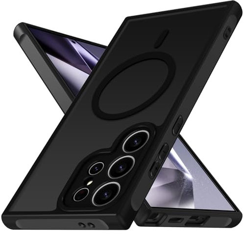 ivoler Matt Schwarz Magnetisch Hülle für Samsung Galaxy S24 Ultra 5G, Kompatibel mit MagSafe, [Militärnorm Sturzschutz] Stoßfest Kratzfest Rückseite Schutzhülle Dünn Flüssig Silikon Handyhülle Case