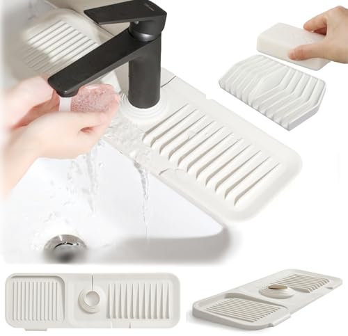 GCFTIFF Protezione per rubinetto e scolapiatti, tappetino da cucina in silicone per drenaggio, inclinazione di 5° tipo di design, tappetino per lavello e piano di lavoro (17,7 x 5,5 in)