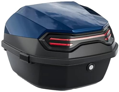 YHDZWY Motorradkoffer Für Helm Gepäck, Top Case Lederfutter Für Roller Motorrad Mofa Quad Mit Installieren Platte Aufbewahrungskoffer Wasserdicht Mit Sicherheitsschloss(Blau)