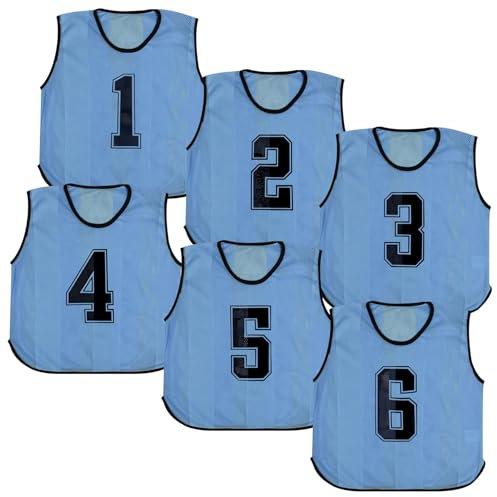 A2Z 4 Kids 6er Pack Trainingsleibchen Sportwesten bequem atmungsaktiv Übungsnummern - Sports Bibs 762 Blue 4-8