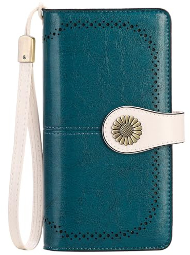 SENDEFN Purses for Women Genuine Leather Credit Card Holder with RFID Blocking Large Capacity Wristlet