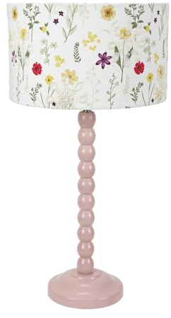 ValueLights | Rose Pink Bobbin Stem Table Lamp with Floral Embroidered Drum Shade Living Room Bedroom Light | Table Lamps, Home Décor & Improvement Essential