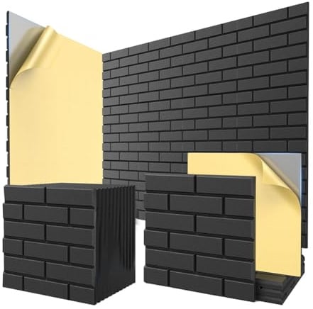 Muuoeou 12 Pack Acoustic Panels with Self Adhesive, 12 X 12 X 0.4inch Soundproof Wall Panels for Home Studio Office Decor Black