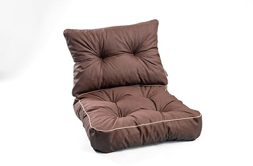 TexDeko® Loungekissen Gartenpolster Set mit Rückenkissen für Rattanmöbel Gartenkissen Premium, Wasserabweisende Polsterauflage Sitzkissen Gartenmöbel 50x50x12cm + 50x40x12cm (Braun)