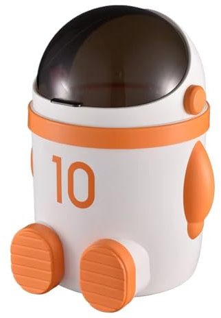 Cenei Mülleimer mit Deckel und Astronautenmotiv, Großes Fassungsvermögen, Ideal für Wohnzimmer und Schlafzimmer - Stilvolle Heimdekoration, Orange