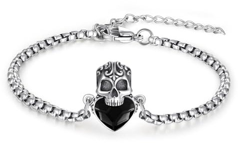 PARYFO Totenkopf Armband 925 Sterling Silber Schwarz Armband Totenkopf Punk Totenköpfe Gothic Schmuck Halloween Schmuck Geschenke für Damen Mädchen Gothic Liebhaber Unisex