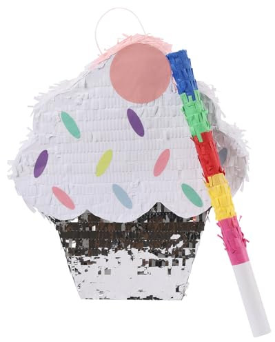 Eiscreme Pinata für Geburtstagsfeier mit Stick Pinata Dekoration für Party Süßigkeiten Piñata mit 2 kg Tragfähigkeit Interaktive Unterhaltung 33x38 cm Bunte Eiscreme-Torte