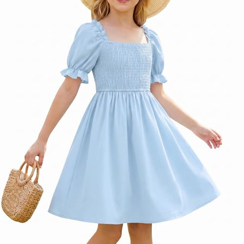 DivingBirds Tween Girls' Dresses Elegant Ruffle Sleeve Kids Dress for Girls Teenagers Ladies Summer Dresses Size 7-14 Years
