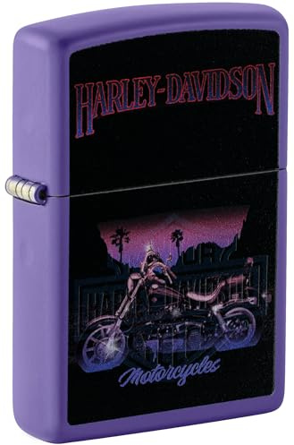 Zippo Sturmfeuerzeug - Harley-Davidson, Purple Matte, Black Light - Nachfüllbar - Wiederverwendbar - Windfestes Design - Geschenkbox - Made in USA