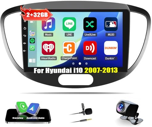 Android 13 Car Stereo for Hyundai i10 2007-2013 with Wireless Carplay Android Auto, 2G+32G 9 Inch Touch Screen Car Radio with Bluetooth GPS Mirror Link WIFI FM RDS+Backup Camera+MIC