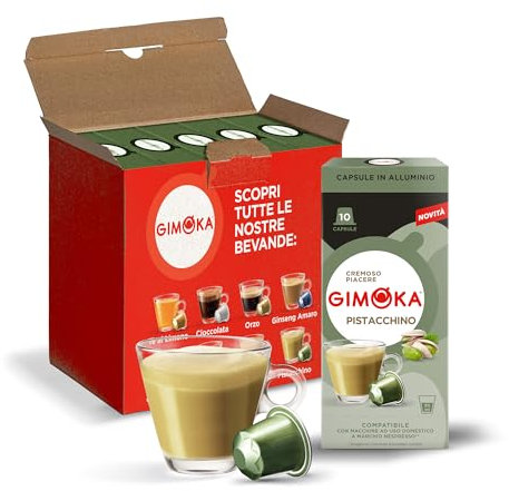 Gimoka Goût PISTACHE Cappuccino - 50 Capsules Aluminium - Compatibles avec les machines à café à usage domestique Nespresso* - Produit en Italie (lot de 5 x 10)