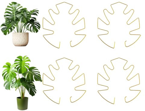 Tinoaly 4pcs Monstera Leaf Plant Support, Metal Monstera Support Climbing Plant Stem Stabilizer Holder for Indoor Outdoor Gardening Growth Accessories (Gold)