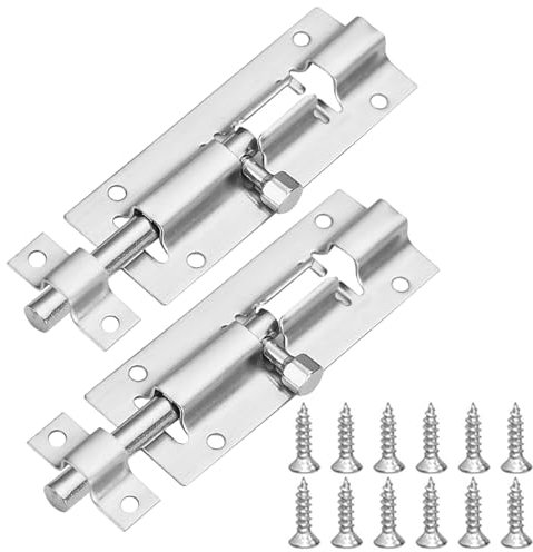 Door Lock Bolt for Bedroom Bathroom: 2 Set Stainless Steel Door Bolts for Internal Doors - Catch Latch Slide Bolt Easy Fit with Screws