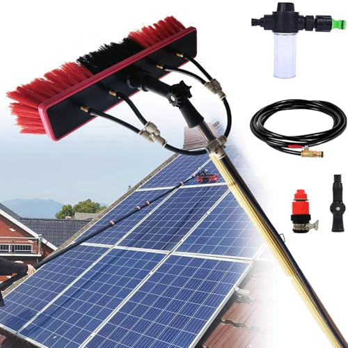 YFSMBD Cepillo Telescópico Limpieza - 3-15 Metros - Pértiga de Limpieza con Conexión de Agua, Dosificador de Jabón y Manguera Universal para Placas Solares, Tejados y Terrazas (55cm Cepillo,15m)