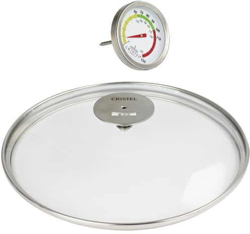 Cristel - Couvercle en verre 20 cm platine avec thermomètre de cuisson basse température - CRISTEL