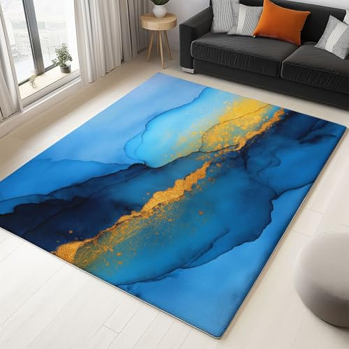 WHUOEUCO Tapis Poils Courts Moderne 140x200cm Peinture À L'Alcool sur Marbre Tapis Salon Lavables Antidérapant Doux, Effet Impression 3D, pour Chambre Cuisine Salle à Manger Bureau