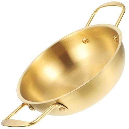 Healifty Classic Stainless Steel Everyday Pan Portable Cookware with Stay Cool Handles for Indoor and Outdoor Cooking for Induction and Gas Stoves Golden Finish