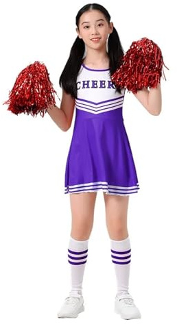WEQYFDC Cheerleading-Uniform, vierfarbiges Cheerleading-Übungs-Sportbekleidungs-Fußballkleid-Performance-Anzug-Set for Kinder(PURPLE,130)