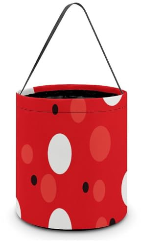WAFICAC Rot-weiß gepunktete Halloween-Taschen mit Griffen, Weihnachts-Süßigkeiten-Eimer, tragbar, wiederverwendbar, Goody-Eimer, Tragetaschen für Halloween-Party-Geschenke