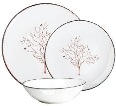 CER-POR Set piatti LIFE TREE | 18 pezzi porcellana decorata simbolica per ambienti armoniosi. 18 Pezzi. Per 6 Persone