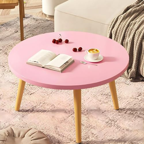 Moderner rosafarbener runder Couchtisch aus Holz, niedrig, kleiner Arbeitsschreibtisch für Erkerfenster, Boden, sitzendes Teestube, 50,8 x 50,8 x 40,6 cm (L x B x H)