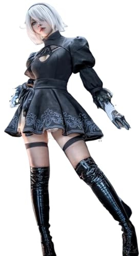 CR ROLECOS Automata Cosplay Spielcharakter 2B Cosplay Kostüm 2B Outfit Kleid Schwarz Uniform Set Karneval Halloween Comic-Con XXL
