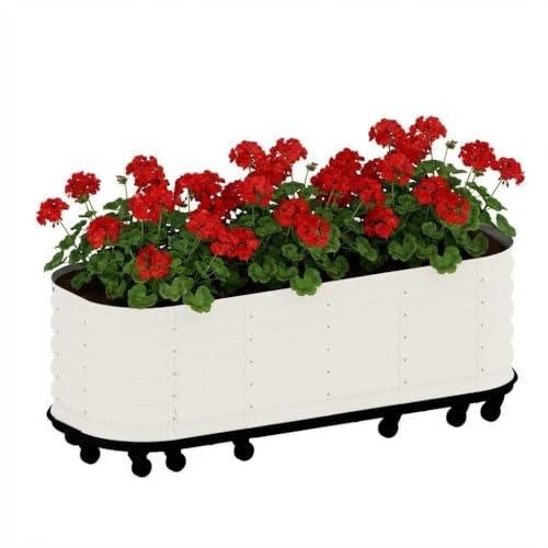 Hochbeet 240x60x50cm Metall, Rollen, Selbstbewässerung, verzinkt, Beige | Wasserreservoir; mobil; wetterfest; stabil; Gemüse; Kräuter; langlebig; Pflanzkasten; Bewässerung; Balkon; Terrasse