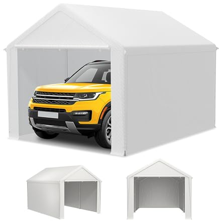 MAYTIIMO Carport Lagerzelt 3x4m Weiß, Stahlgestell verzinkt, PE Plane 200g/m² wasserdicht UV Schutz, inkl. Seitenplanen, Dachverstärkung & Zubehör für Fahrzeuge und Lagerung