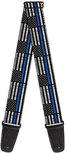Buckle-Down GS-W30170 Gitarrengurt Thin Blue Line Flag verwittert Schwarz Grau Blau, 2,5 x 137,2 x 5,1 cm