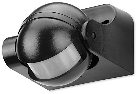 conecto Infrarot Bewegungsmelder innen+außen Aufputz Wand LED 180° schwenkbar neigbar IP44 Dämmerungssensor (1 Stück), schwarz