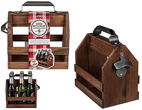 MC Trend Cooler Flaschenträger aus dunklem Holz für 6 Flaschen mit Öffner Bierträger Vatertag Papa Bier Mann Party