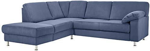 Cavadore Ecksofa Belfast mit Ottomane links / Polsterecke mit Federkern / inkl. Vorziehsitz und Bettkasten / 243 x 88 x 218 / Mikrofaser Blau