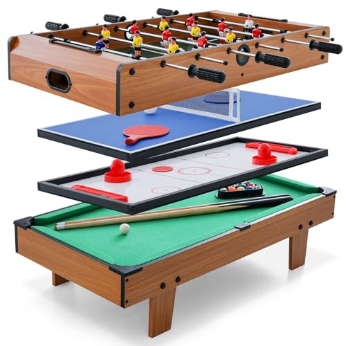 COSTWAY Tavolo Multigioco, Gioco Multifunzione 4 in 1-Calcio Balilla, Tavolo da Biliardo, Ping Pong, Air Hockey, Calcetto Multigioco per Adulti e Bambini, Casa Feste Bar
